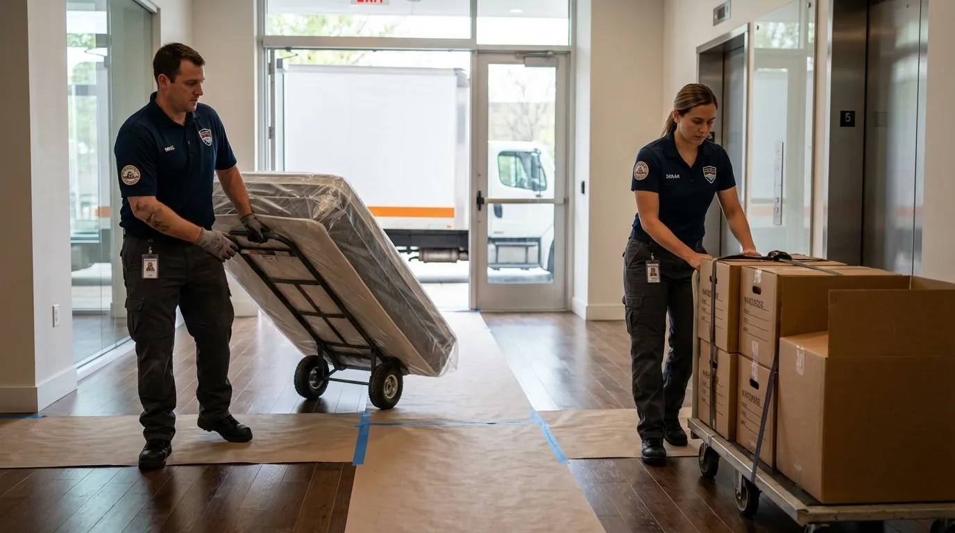 Professional apartment movers loading elevator in Ballinger, TX
