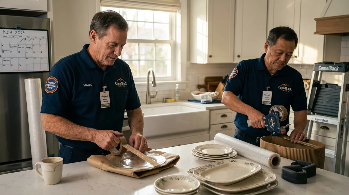 Professional crew packing kitchen dishware in Ballinger, TX